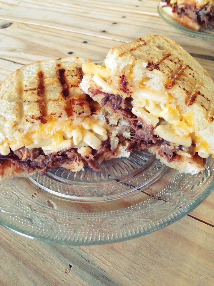 Barbecue and Mac n Cheese Grilled Cheese Sandwich